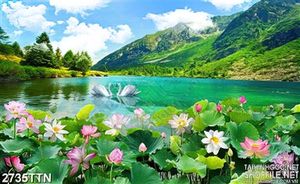 Tranh thiên nhiên đẹp và hồ sen trắng