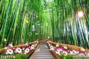 Tranh lối đi trúc trong rừng và bướm xuân
