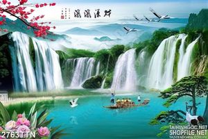 Tranh thác phong thủy in gạch đẹp