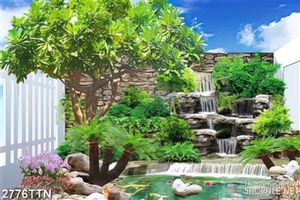 Tranh góc non bộ đẹp in tường
