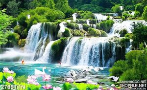 Tranh thác nước mùa xuân đẹp