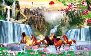 Tranh phong thủy bát mã bên sen