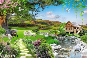 Tranh phong cảnh đẹp ngôi nhà nhỏ