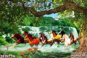 Tranh bát mã trong rừng đẹp