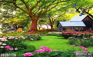Tranh ngôi nhà nhỏ trong rừng in tường