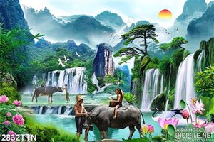 Tranh cưỡi trâu đẹp phong thủy psd