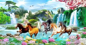 Tranh ngựa bát mã in tường