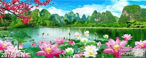 Tranh hoa sen bên núi