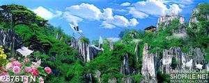 Tranh hạc vờn mây trên núi
