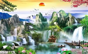 Tranh phong thủy chòi đỏ in gạch đẹp