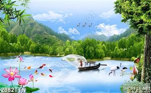 Tranh chài lưới lòng hồ phong thủy đẹp