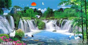 Tranh phong thủy thác nước hạc