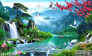 Tranh thiên nhiên đẹp thác nước hữu tình