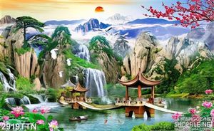 Tranh đình lục giác trên hồ nước