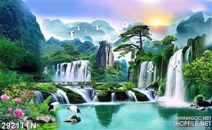 Tranh thiên nhiên hạc bên thác nước