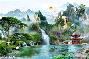 Tranh phong cảnh thác hữu tình in uv