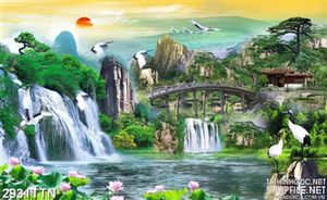 Tranh phong thủy cây cầu vòm in tường