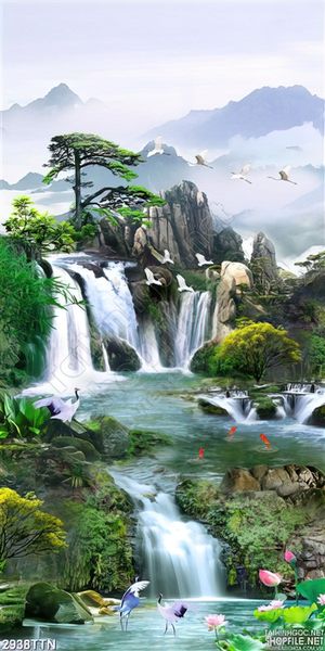 Tranh khổ dọc thiên nhiên thác nước