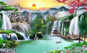 Tranh cây cầu nhỏ bên thác psd