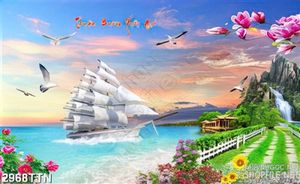 Tranh thuyền nhỏ ra khơi đẹp