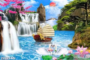 Tranh thiên nhiên thuyền và biển