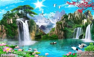Tranh khổ ngang phong thủy thác nước