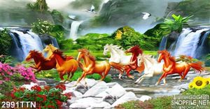 Tranh ngựa phong thủy thác nước