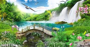 Tranh thác nước đẹp phong thủy psd