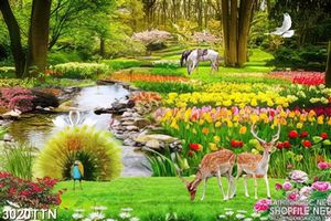 Tranh in uv vườn hoa tulip