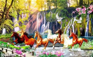 Tranh ngựa bên thác trong rừng