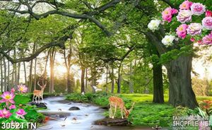 Tranh phong cảnh chú nai uống nước suối