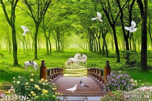 Tranh phong cảnh ngựa trắng dạo chơi