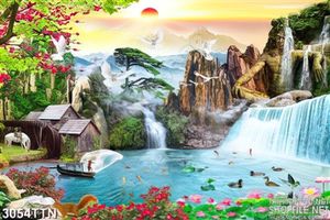 Tranh phong thủy thác nước psd