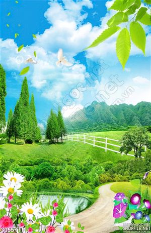 Tranh khổ dọc thảo nguyên xanh