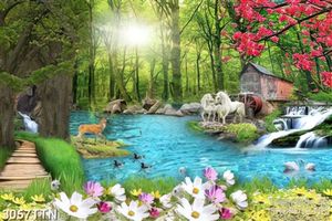 Tranh hồ nước trong rừng xanh