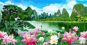 Tranh phong thủy hồ sen in wall