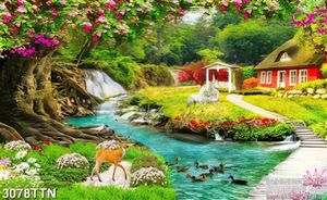 Tranh thiên nhiên ngôi nhà bên rừng thác