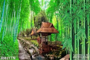 Tranh ngôi nhà rơm trong rừng trúc
