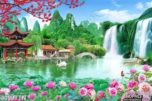 Tranh phong thủy thác nước mới in uv
