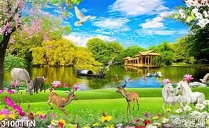 Tranh ngôi nhà gỗ bên rừng cây
