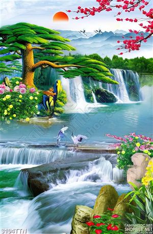 Tranh khổ dọc phong thủy sơn dầu