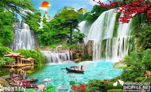 Tranh phong thủy chèo thuyền giữa hồ