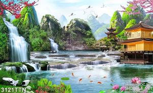 Tranh ngôi nhà bên hồ phong thủy