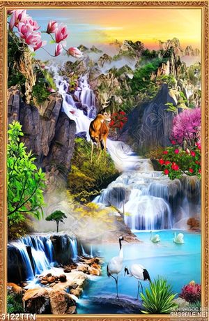 Tranh khổ dọc phong thủy thác nước hữu tình