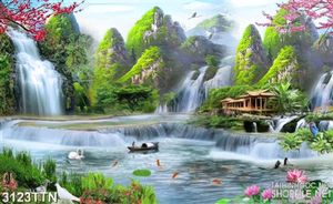 Tranh sơn dầu phong thủy thác nước