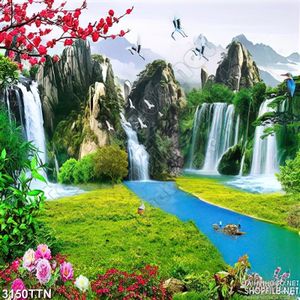Tranh khổ vuông phong thủy thác nước