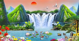 Tranh sơn dầu núi non và thác nước
