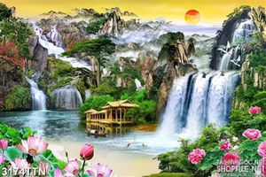 Tranh thiên nhiên hồ nước  3D