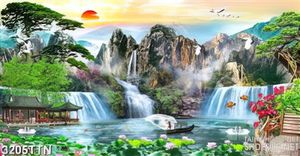 Tranh phong thủy núi và thác