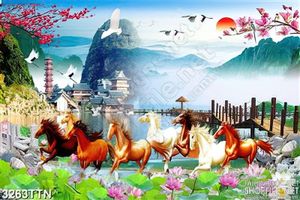 Tranh in ngựa đẹp trong núi